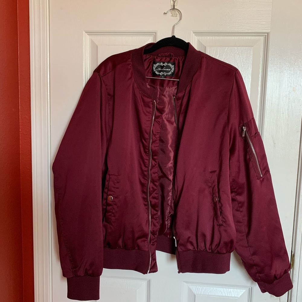 burgundy bomber jacket!